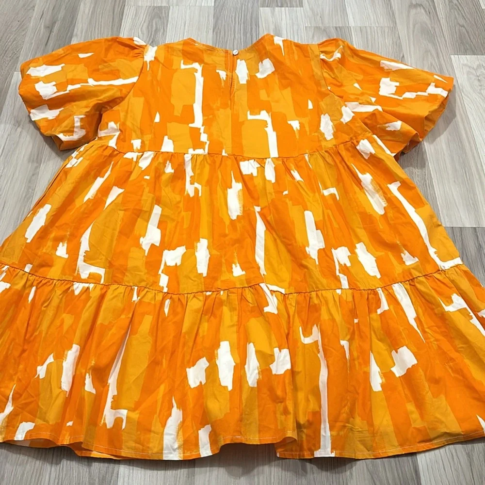 Peach Love‎ Tiered V Neck Orange White Dress Size L NWOT